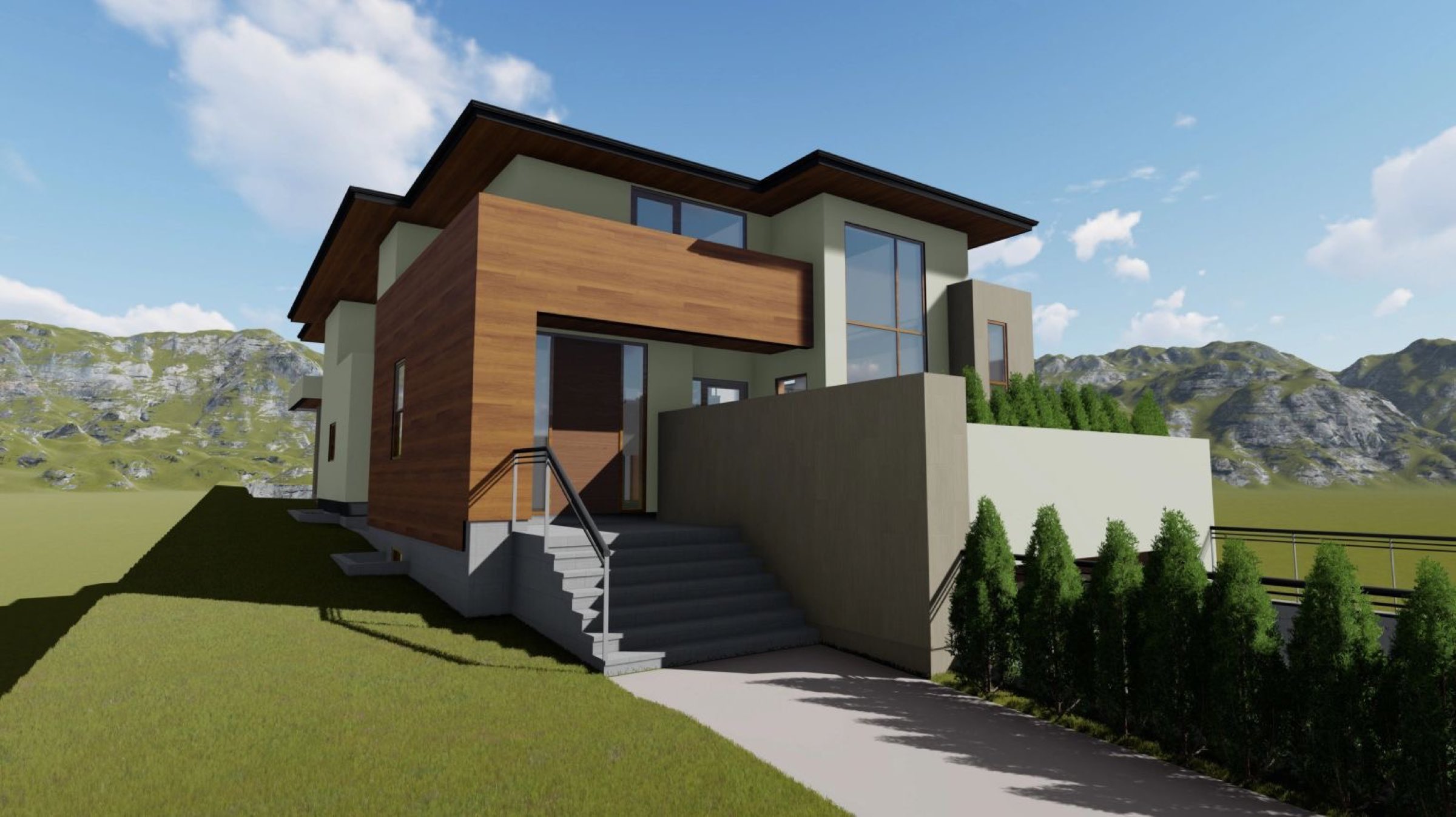 Rendering of a modern hillside home