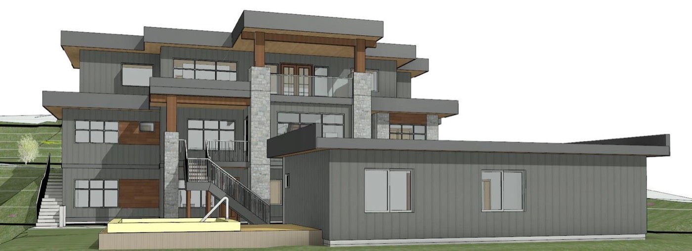 Rear elevation rendering of a large modern home